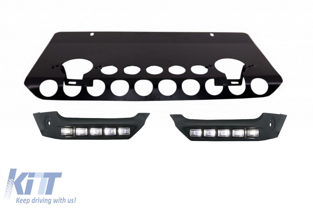 Front Bumper Skid Plate Off Road Package Under Run Protection Front Bumper Spoiler LED DRL Extension suitable for MERCEDES Benz G-class W463 (1989-2017) A-Design Matte Black Edition