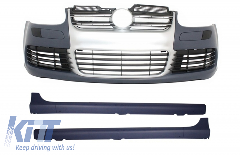 Front Bumper with Side Skirts suitable for VW Golf V 5 (2003-2007) Brushed Aluminium R32 Look