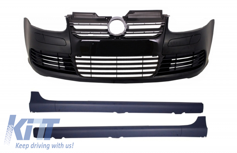 Front Bumper with Side Skirts suitable for VW Golf Mk V 5 (2003-2007) R32 Piano Glossy Black Grill