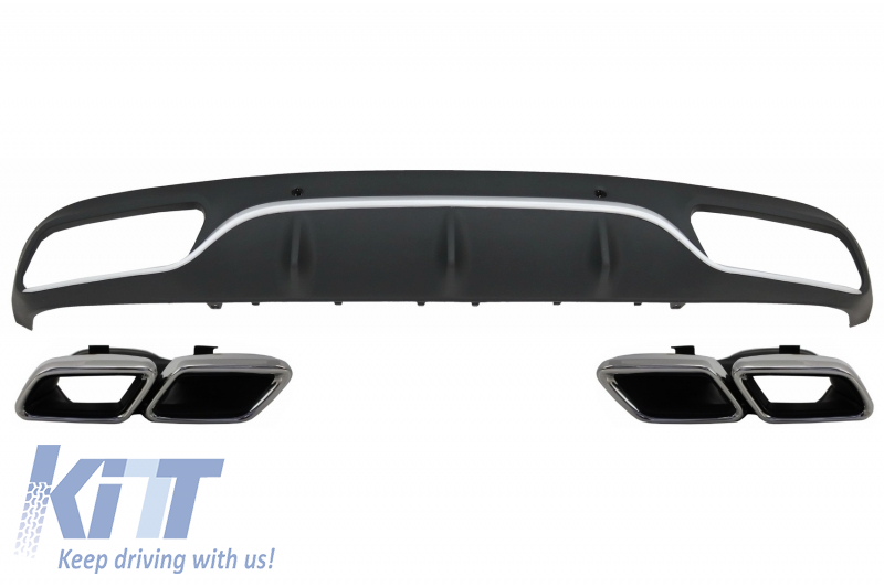 Rear Bumper Valance Diffuser with Exhaust Muffler Tips suitable for Mercedes C-Class C205 A205 Coupe Cabriolet (2014-2019) C63 Design