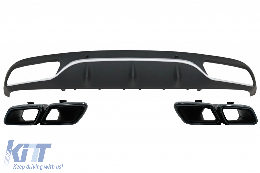 Rear Bumper Valance Diffuser with Black Exhaust Muffler Tips suitable for Mercedes C-Class C205 A205 Coupe Cabriolet (2014-2019) C63 Design