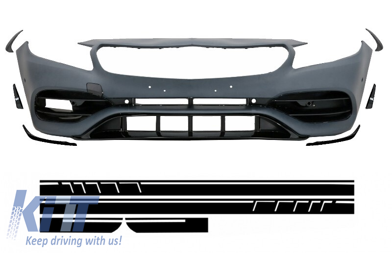 Front Bumper with Side Decals Sticker Vinyl Matte Black suitable for Mercedes A-Class W176 (2012-2018) Facelift A45 Design