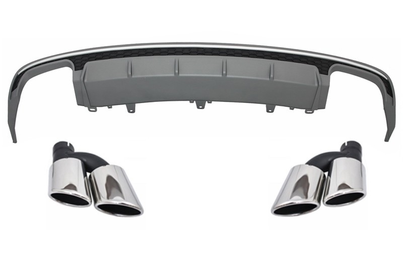 Rear Bumper Valance Diffuser suitable for AUDI A6 4G Facelift (2015-2018) Sedan Limousine with Exhaust Muffler Tips S6 Design