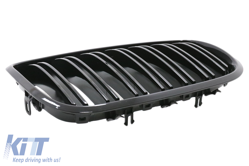 Front Grilles Kidney suitable for BMW X5 / X6 E70 / E71 (2007-2014) Double Stripe M Design Piano Black