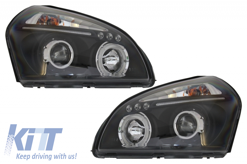 Headlights Angel Eyes Dual Halo Rims suitable for Hyundai Tucson (2004-2010) Black