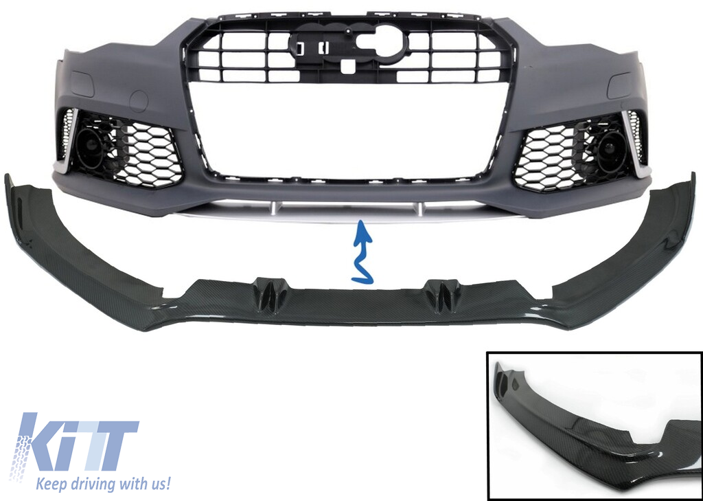 Front Bumper Add-On Spoiler Lip suitable for AUDI A6 C7 4G RS6 (2011-2018) Real Carbon