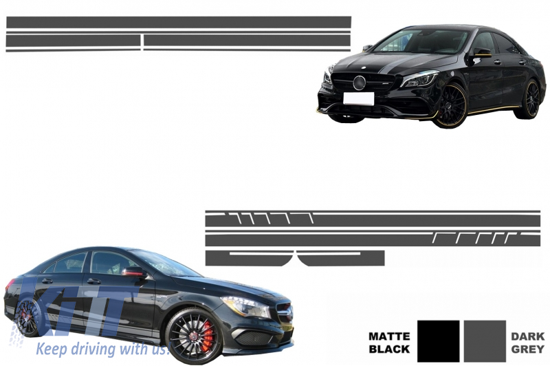 Set Sticker Side Decals and Upper Bonnet Roof Tailgate Dark Grey suitable for Mercedes CLA W117 C117 X117 (2013-2016) W176 (2012-2018) 45 Design Edition 1