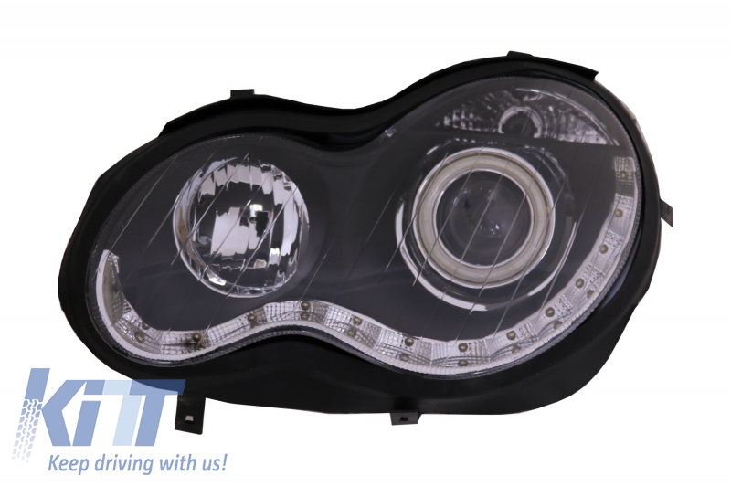 Angel Eyes Headlights suitable for Mercedes C-Class W203 (2000-2007) Left Side Black