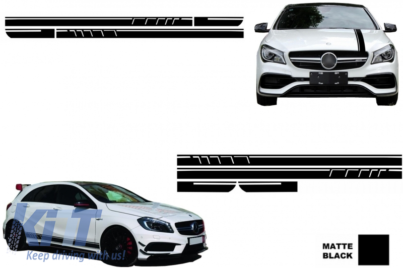 Set Sticker Side Decals&Upper Bonnet Roof Tailgate Matte Black suitable for MERCEDES Benz CLA W117 C117 X117 (13-16) W176 (12-18) 45 A-Design Edition 1