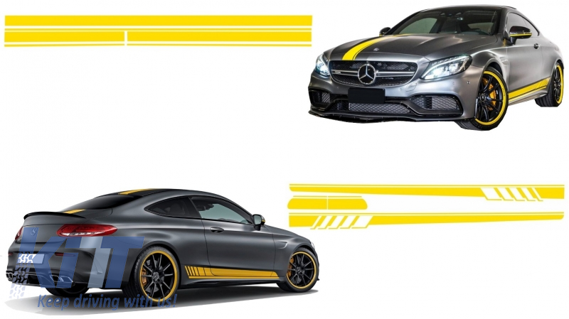 Set Sticker Side Decals & Upper Bonnet Roof Tailgate Matte Yellow suitable for MERCEDES C205 Coupe A205 Cabriolet (2014-up)