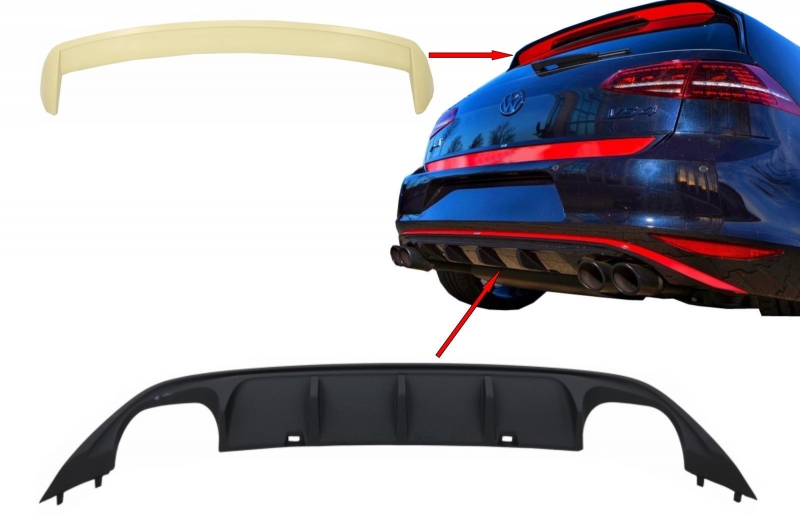 Kit Rear Bumper Air Diffuser with Roof Spoiler suitable for VW Golf 7 VII (2013-2017) ABT Look