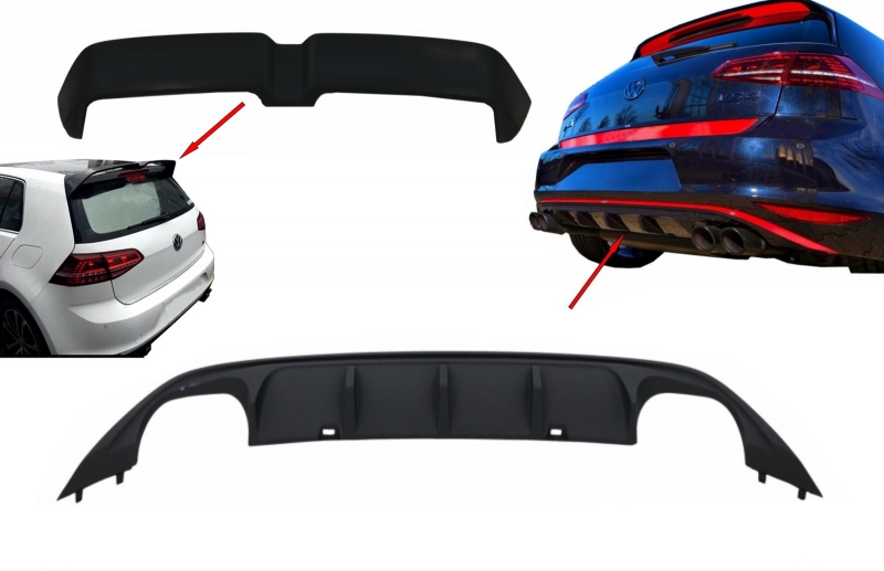 Kit Rear Bumper Air Diffuser ABT Look with Roof Spoiler GTI OETT Design suitable for VW Golf 7 VII (2013-2017)