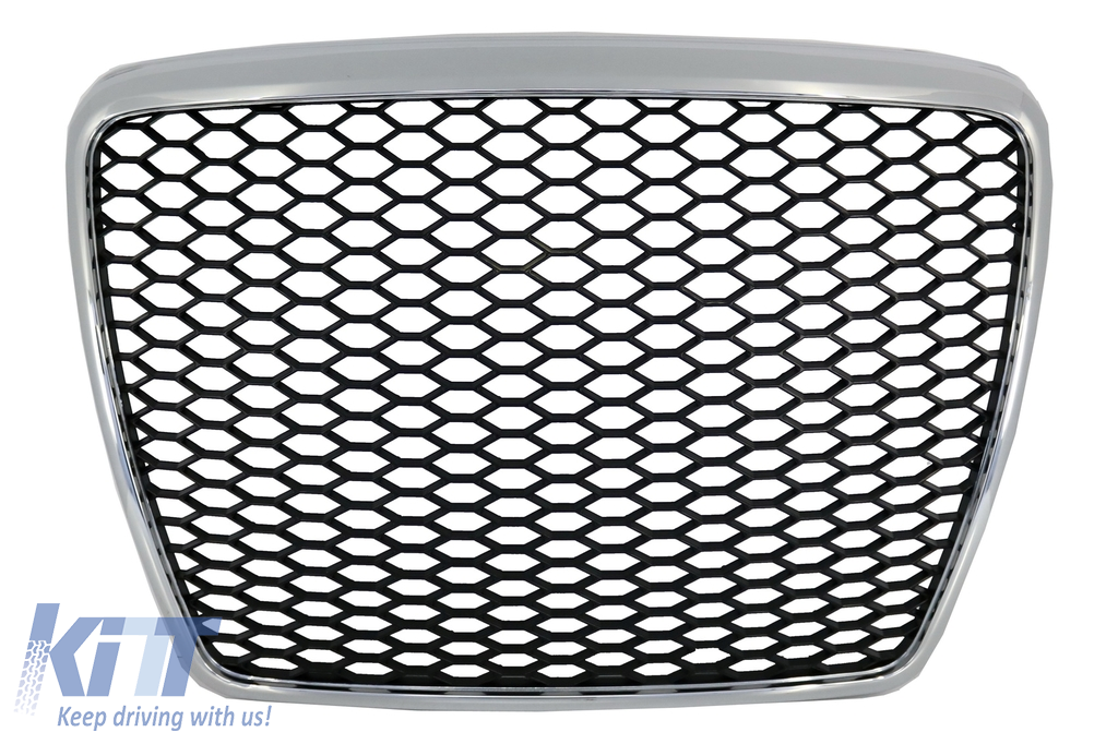 Badgeless Front Grille Suitable for Audi A6 4F2 4F C6 (2004-2011) RS Design Chrome Black