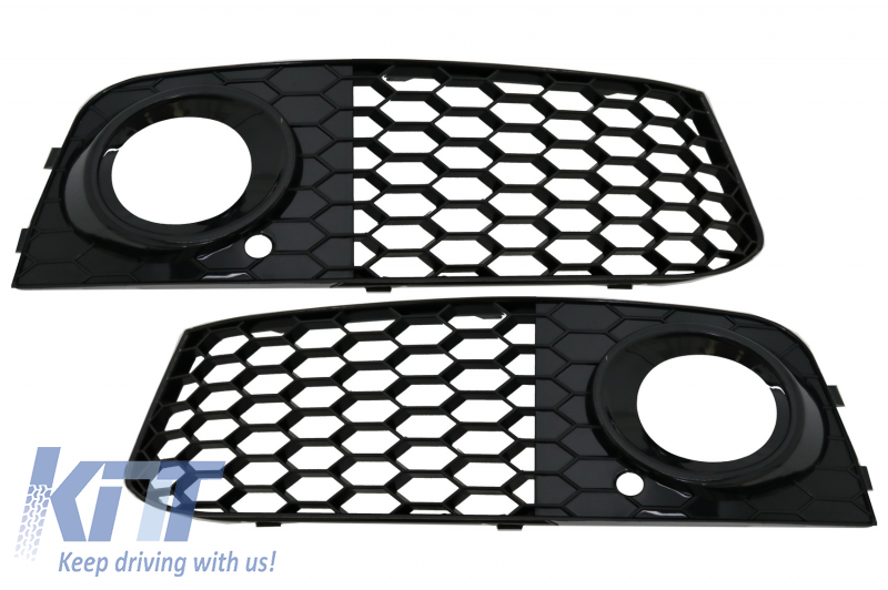 Fog Lamp Covers Side Grilles Suitable for Audi A4 B8 8K (2007-2011) RS4 Look GLOSSY Black Edition