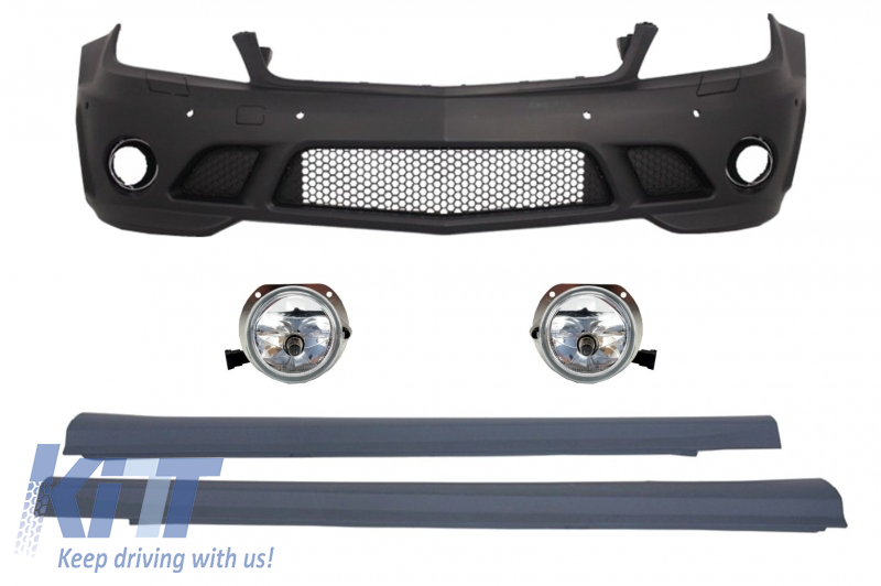 Front Bumper PDC with Fog Lights and Side Skirts suitable for Mercedes C-Class W204 (2007-2012) C63 Design