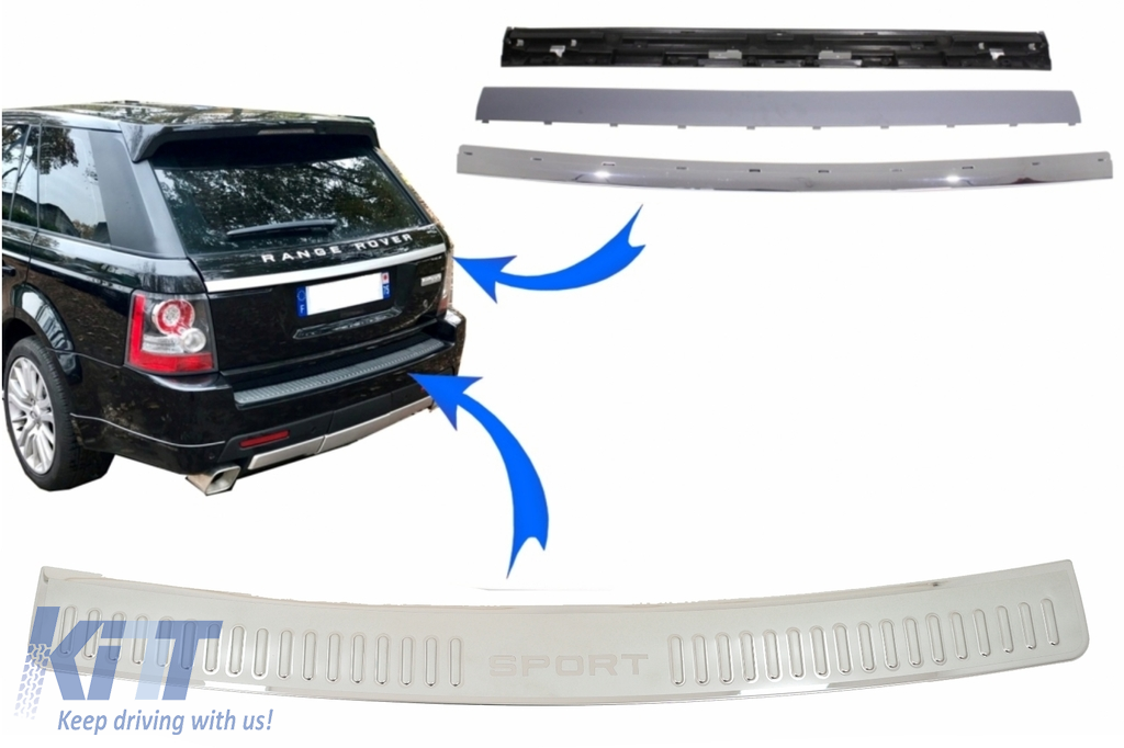 KIT Rear Bumper Protector Foot Plate and Trunk Tailgate Suitable for Range Rover Sport L320 (2005-2011) Chrome Autobiography Look
