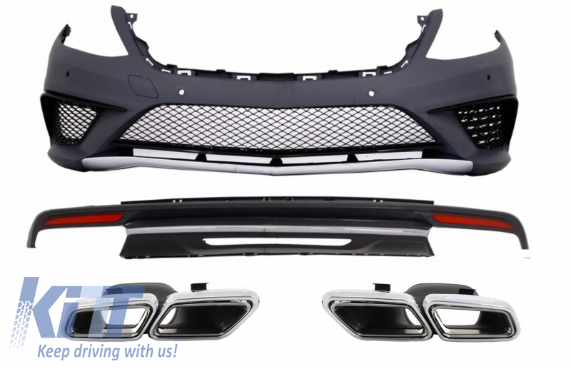 Body Kit Bumper Diffuser suitable for Mercedes S-Class W222 Sport Line Package (2013-06.2017) Exhaust Muffler Tips S63 Design