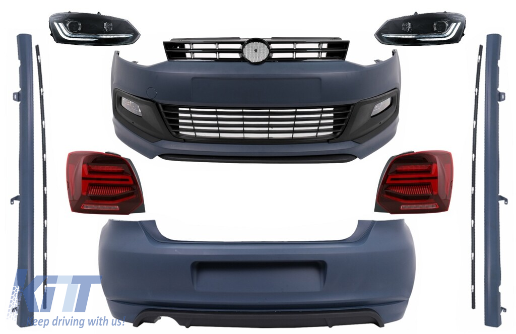 Complete Body Kit with Headlights and Taillights Full LED suitable for VW Polo 6R (2009-up) R-Line Design