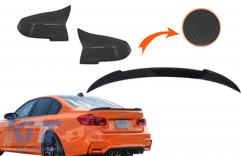 Kit Mirror Covers and Trunk Spoiler suitable for 3 Series F30 (2011-2018) M4 Design Real Carbon