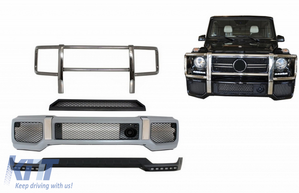 Body Kit Front Bumper with Bullbar Spoiler LED DRL Extension suitable for Mercedes G-Class W463 (1989-2017)