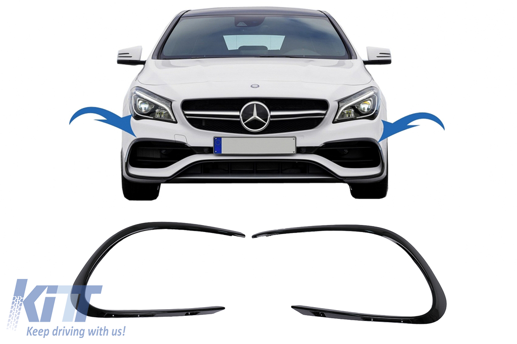 Front Bumper Flaps Side Fins Flics suitable for Mercedes CLA W117 C117 X117 (2016-2018) with Sport Bumper Piano Black Edition