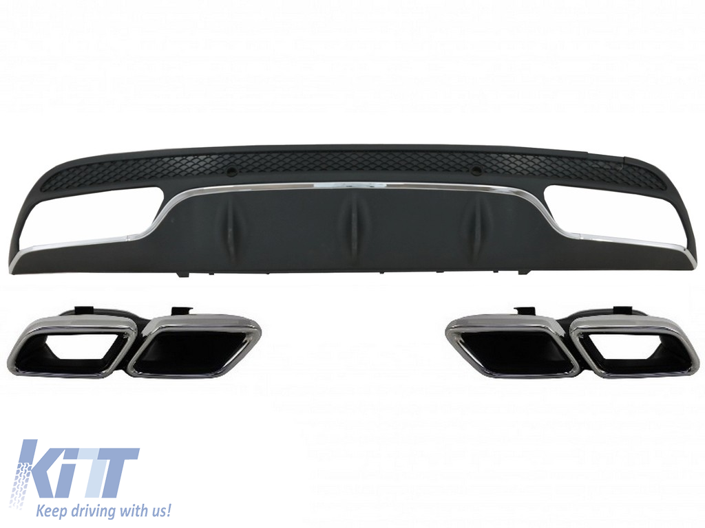 Rear Bumper Diffuser suitable for Mercedes C-Class W205 S205 (2014-2020) C63 Design with Exhaust Muffler Tips Only for Sport Package