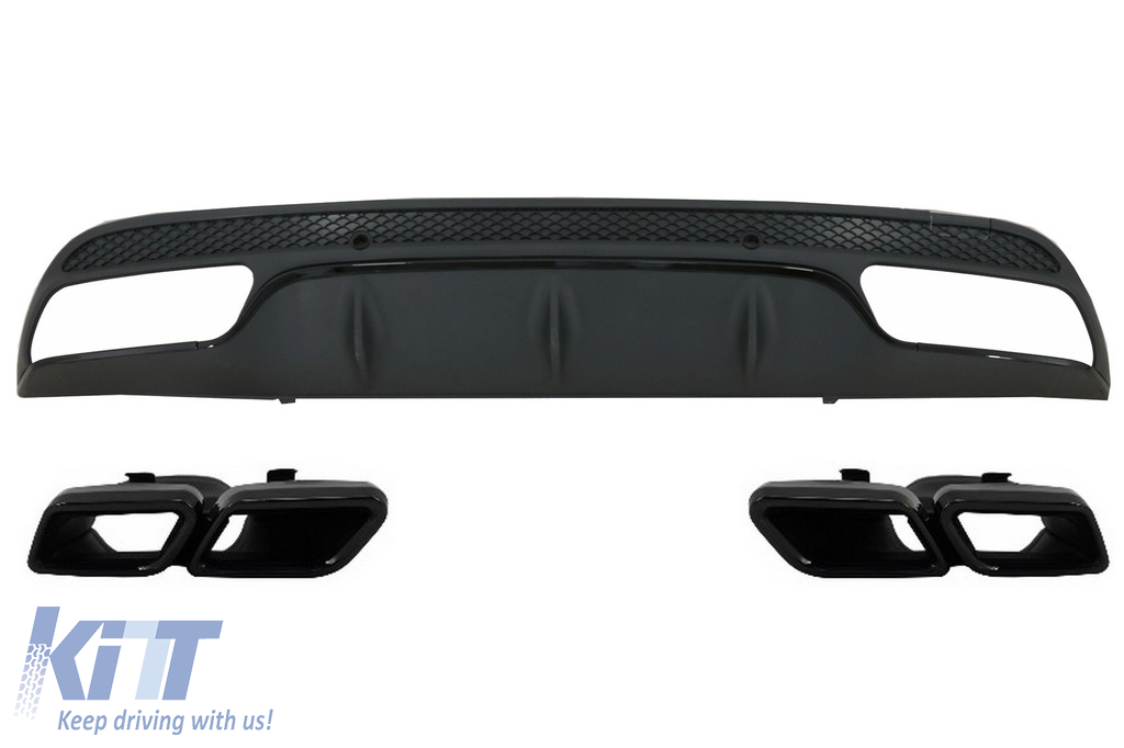 Rear Bumper Diffuser suitable for Mercedes C-Class W205 S205 (2014-2020) with Exhaust Muffler Tips C63 Design Only for Sport Pack Black Edition