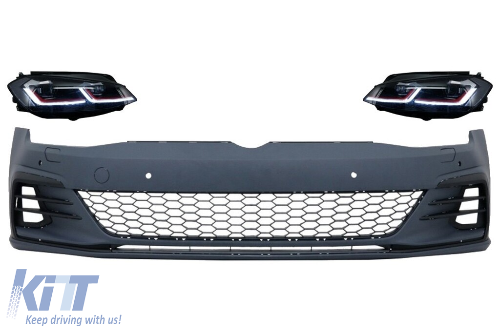 Front Bumper suitable for VW Golf VII 7.5 (2017-2020) and LED Headlights Sequential Dynamic Turning Lights GTI Look