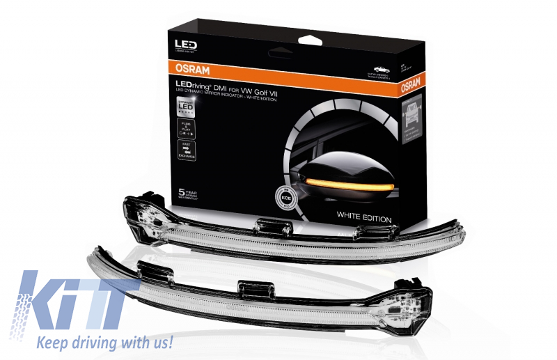 Osram Dynamic Full LED Mirror Indicators LEDriving suitable for VW Golf 7 & 7.5 (08/2012-) VW Touran II (05/2015-) Lamando (2014 -2019) White Edition