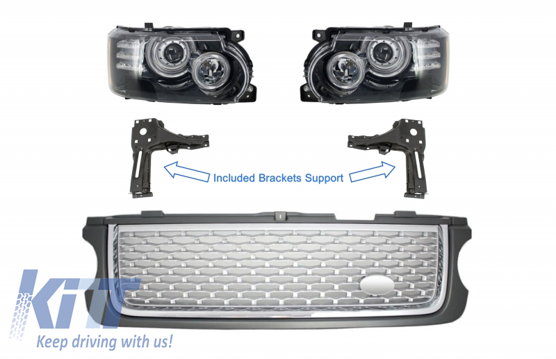 Headlights with Brackets Support and Central Grille suitable for Land Range Rover Vogue L322 (2002-2009) Facelift Design