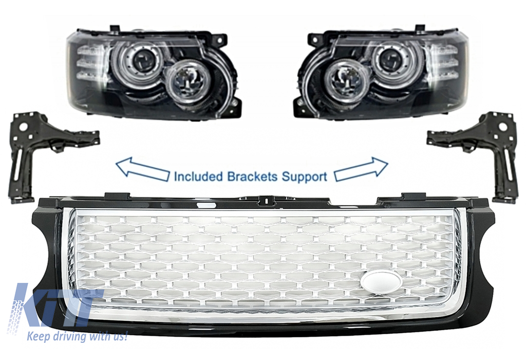 Headlights with Brackets Support and Central Grille suitable for Land Range Rover Vogue L322 (2002-2009) Facelift Design