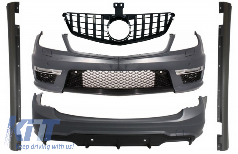 Body Kit suitable for MERCEDES C-Class W204 Facelift C63 T-Modell S204 Station Wagon Estate with Front Grille GT-R Panamericana Design Black