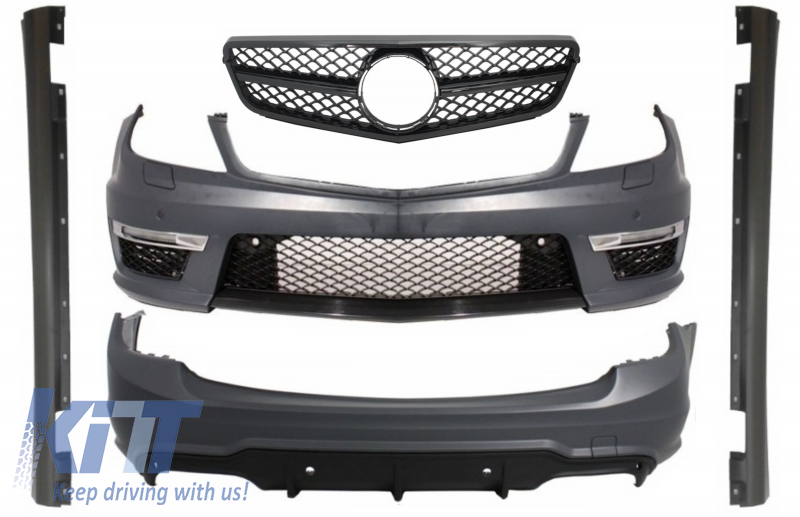 Body Kit suitable for MERCEDES C-Class W204 Facelift C63 T-Modell S204 Station Wagon Estate with Single Frame Front Grille Sport Piano Black