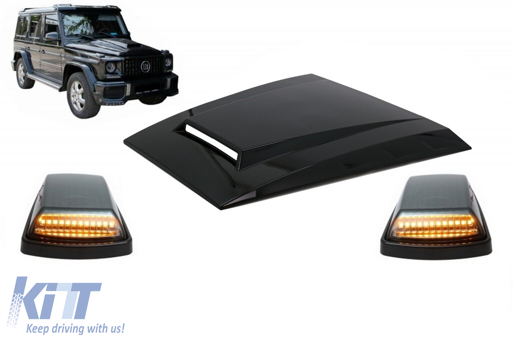 Hood Scoop Bonnet Scoop with Turning Lights LED Sequential Dynamic suitable for Mercedes G-Class W463 (1989-2017) C197 Obsidian Black ABS
