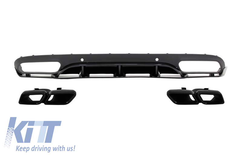 Rear Bumper Valance Diffuser with Exhaust Muffler Tips suitable for MERCEDES C-Class C205 A205 Coupe Cabriolet (2014-2019) C63 Edition 1 Design Black