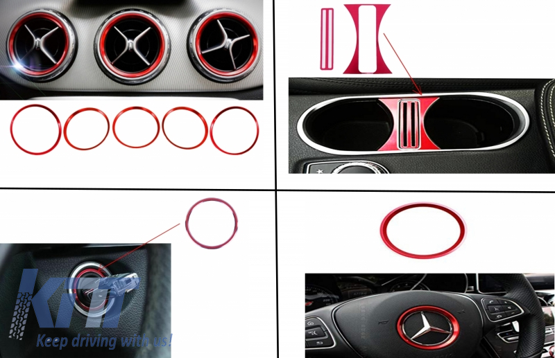 Frame Drink Holder Red suitable for Mercedes A Class W176 B Class W246 CLA Class C117 GLA Class X156 with Ring Frame Ignition /Ventilation Steering Wheel Ring
