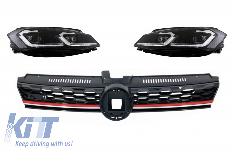 Central Badgeless Grille suitable for VW Golf 7.5 VII Facelift (2017-up) with LED Headlights Sequential Dynamic Turning Lights GTI Design
