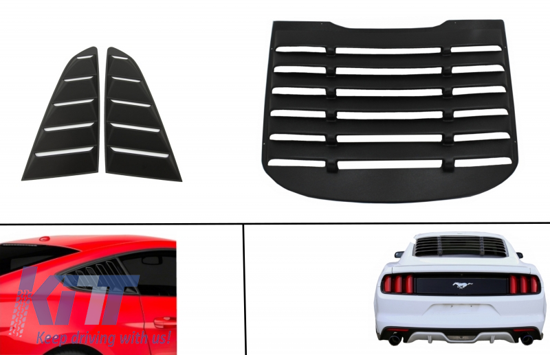Classic Quarter Side Window Louvers suitable for FORD Mustang Mk6 VI Sixth Generation (2015-2019) with Rear Window Louvers Look Black