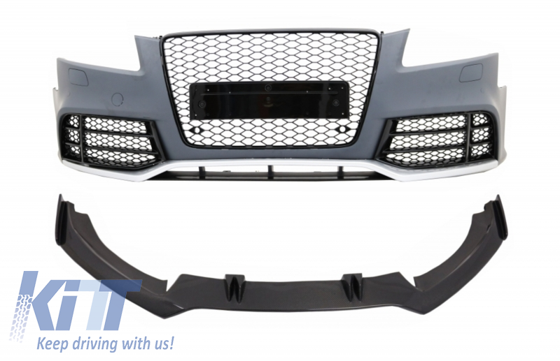 Front Bumper suitable for AUDI A5 8T Pre Facelift (2008-2011) with Bumper Add-On Spoiler Lip RS5 Design Real Carbon