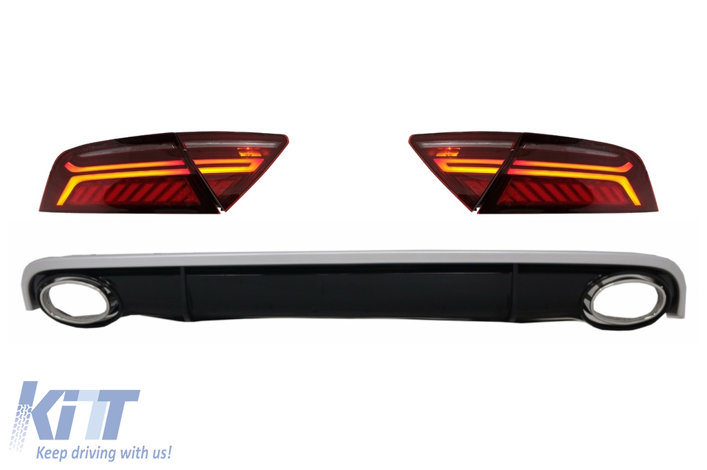 Bumper Air Diffuser & Exhaust Tips with LED Taillights suitable for AUDI A7 4G (2010-2014) RS7 Design