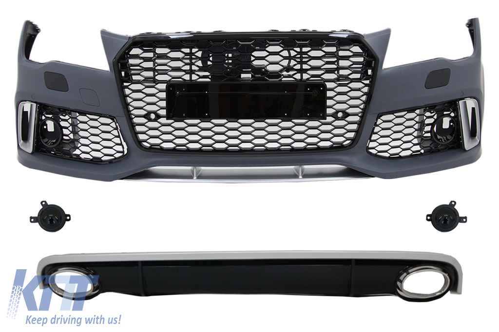 Front Bumper with Diffuser & Exhaust Tips suitable for AUDI A7 4G Pre-Facelift (2010-2014) RS7 Design