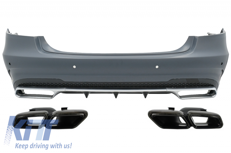 Rear Bumper with Exhaust Muffler Tips Black suitable for Mercedes E-Class W212 Facelift (2013-2016)