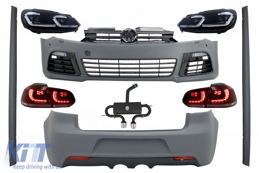 Complete Body Kit suitable for VW Golf VI 6 MK6 (2008-2013) R20 Design with Exhaust System Catback