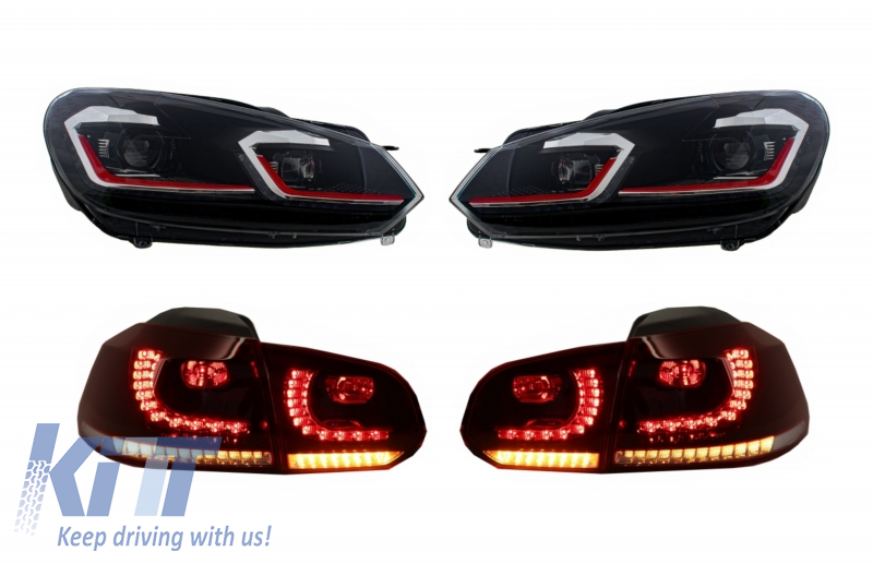 LED Headlights and Taillights suitable for VW Golf 6 VI (2008-2013) With Facelift G7.5 GTI Look Red Flowing Dynamic Sequential Turning Lights LHD
