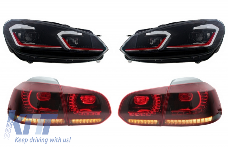 LED Headlights and Taillights suitable for VW Golf 6 VI (2008-2013) With Facelift G7.5 GTI Look Red Flowing Dynamic Sequential Turning Lights LHD