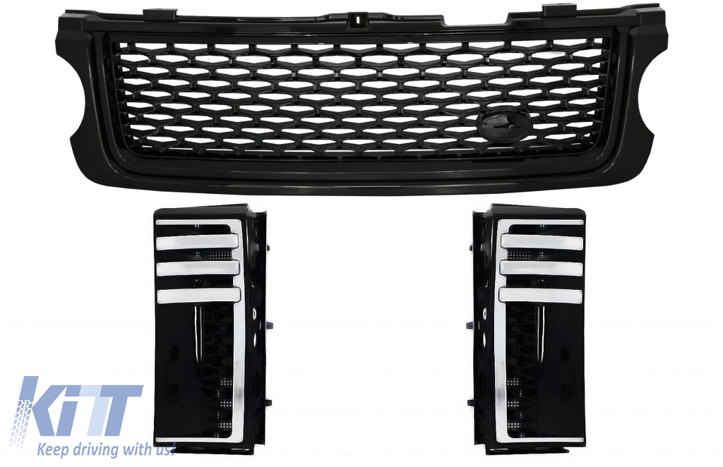 Central Grille with Side Vents suitable for Land Range Rover Vogue III L322 (2010-2012) Piano Black Autobiography Supercharged Edition