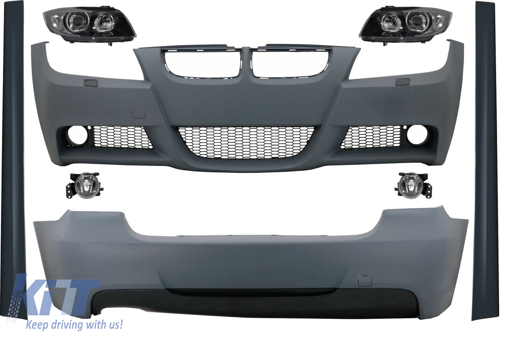 Complet Body Kit suitable for BMW 3 Series E90 (2005-2008) M-Technik Design with Headlights Angel Eyes Black