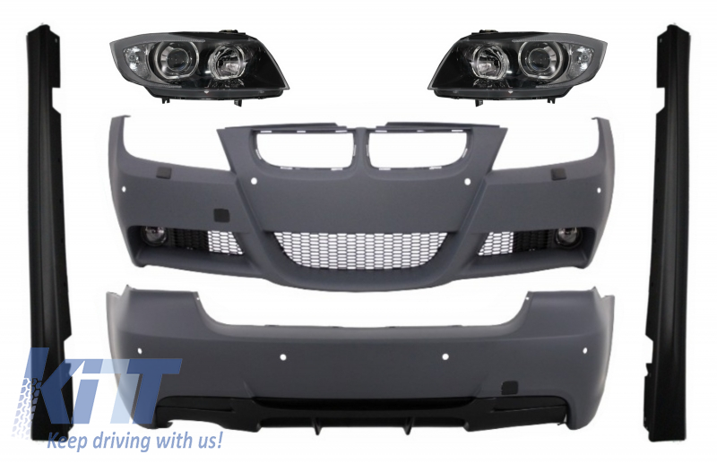 Complet Body Kit suitable for BMW 3 Series E90 (2005-2008) M-Technik M-Performance Design with Headlights Angel Eyes Black