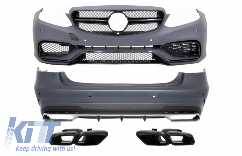 Body Kit suitable for Mercedes E-Class W212 Facelift (2013-2016) with Exhaust Muffler Tips Black E63 Design Piano Black