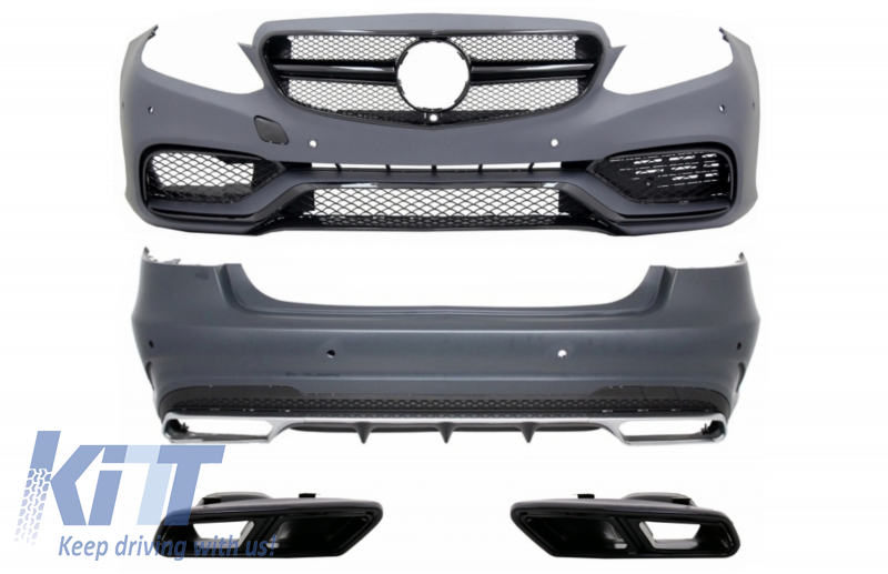 Body Kit suitable for Mercedes E-Class W212 Facelift (2013-2016) with Exhaust Muffler Tips Black E63 Design Piano Black